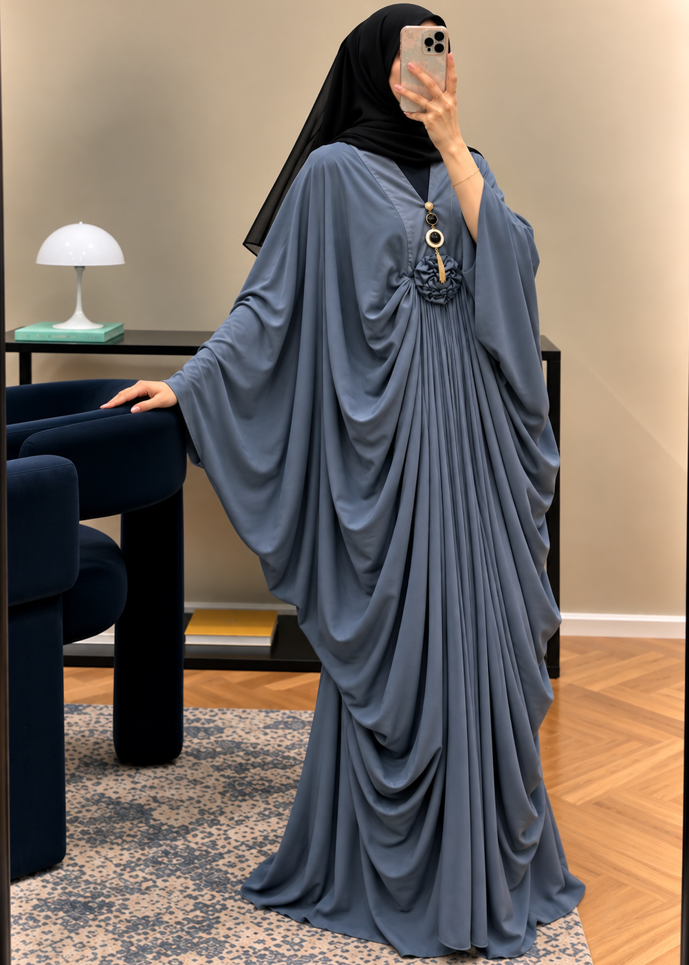 ZARYAB PLEATED KAFTAN ABAYA | GRAY