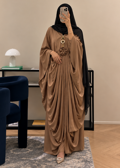 ZARYAB PLEATED KAFTAN ABAYA | COPPER