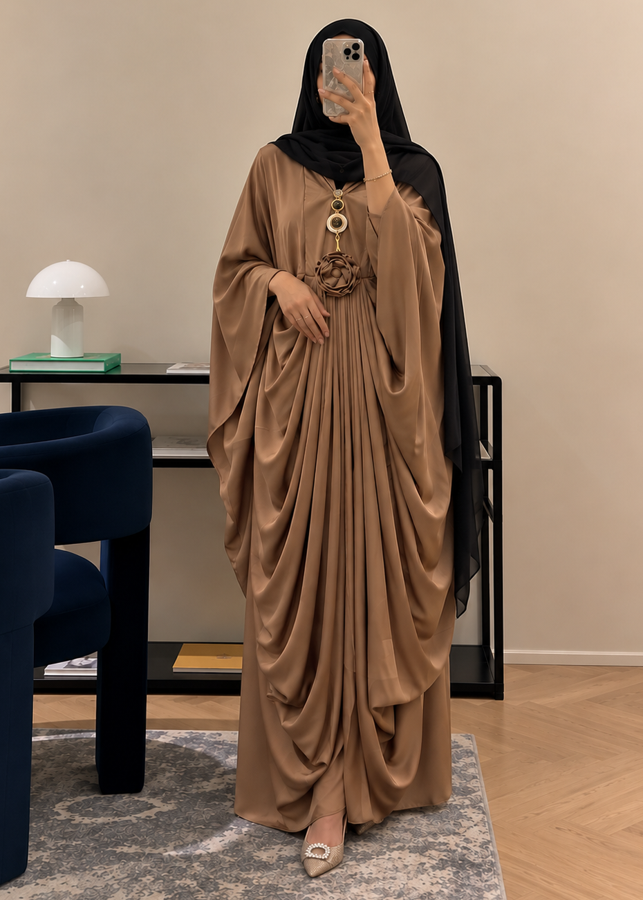 ZARYAB PLEATED KAFTAN ABAYA | COPPER