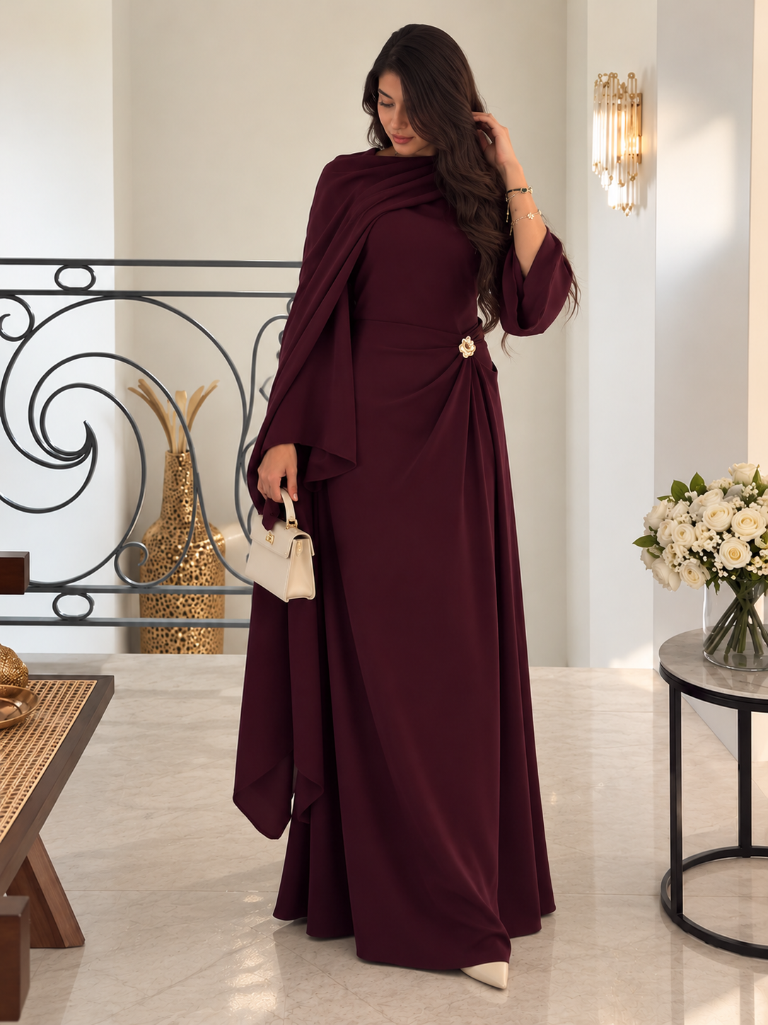 MISRAH ROYAL DRAPE ABAYA | MAROON