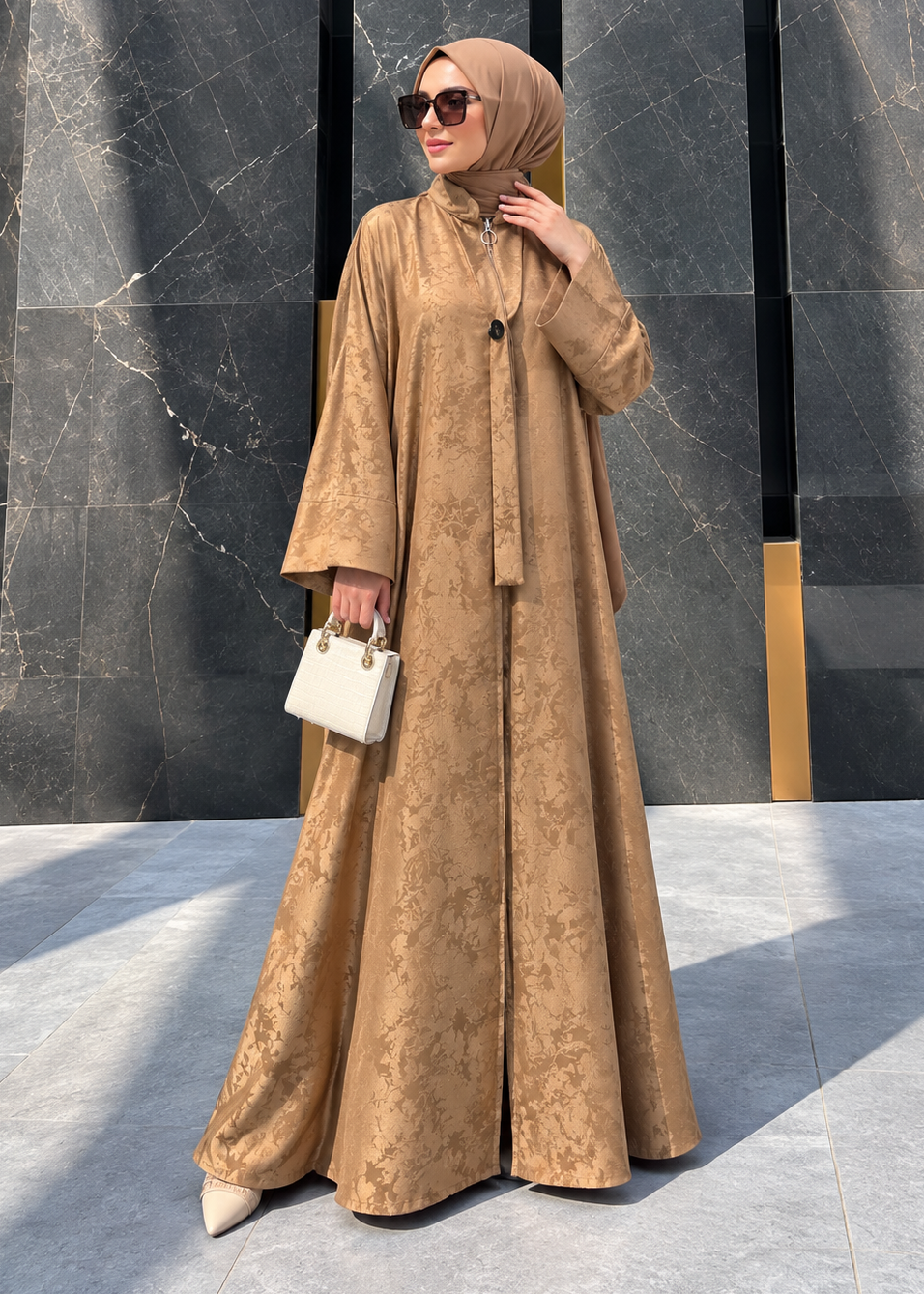 SHIBRA FRONT OPEN ABAYA | GOLDEN
