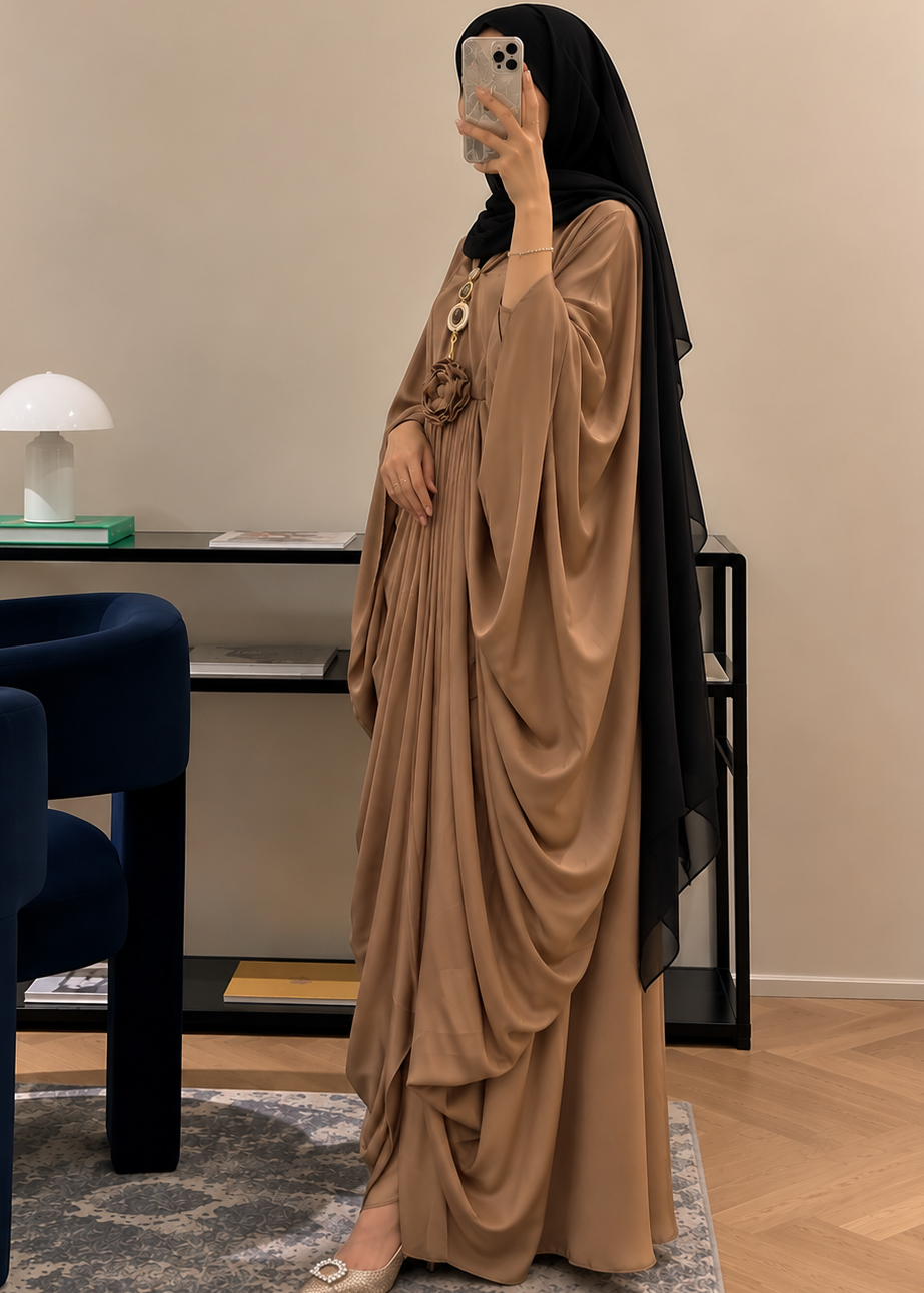 ZARYAB PLEATED KAFTAN ABAYA | COPPER