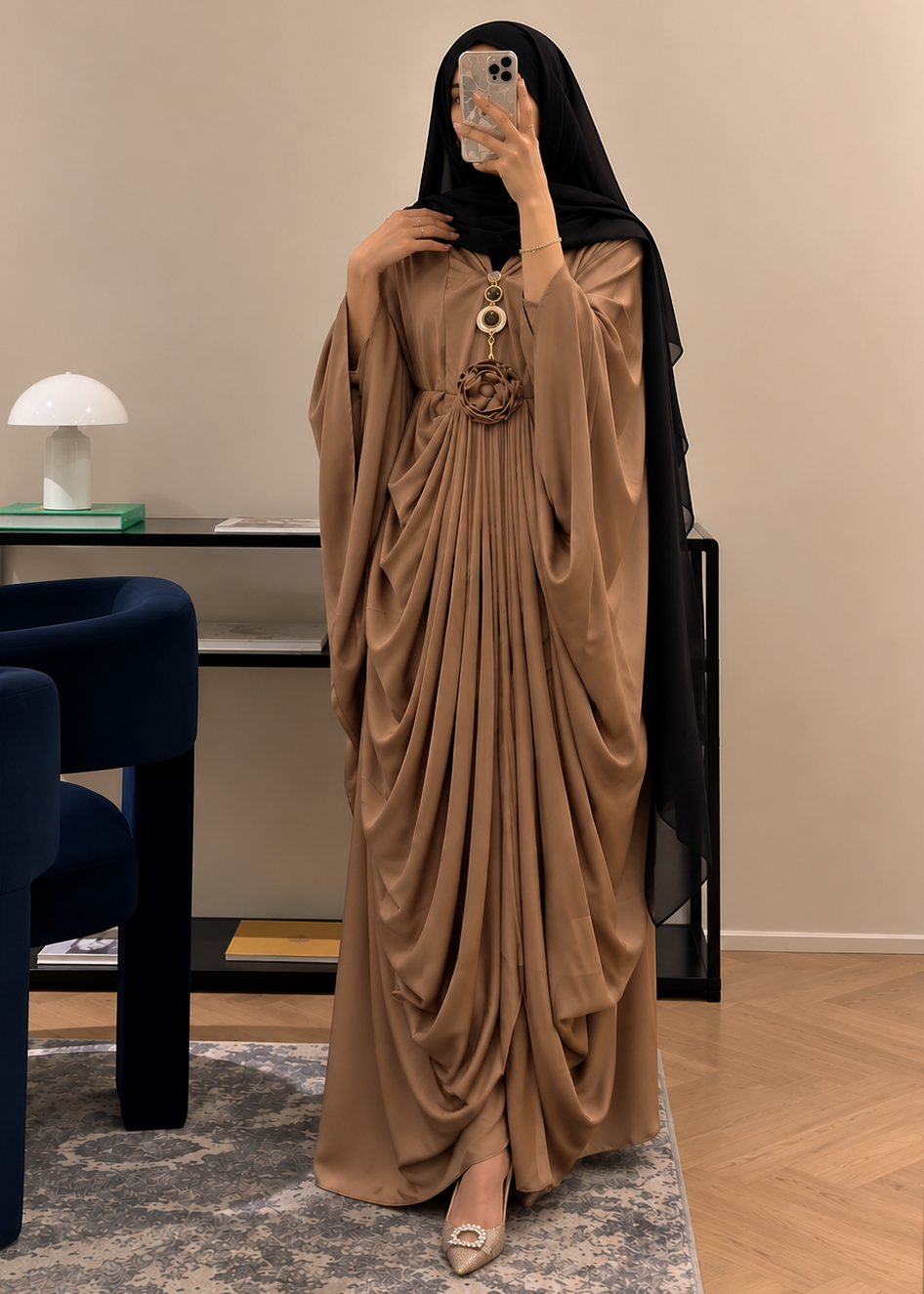 ZARYAB PLEATED KAFTAN ABAYA | COPPER