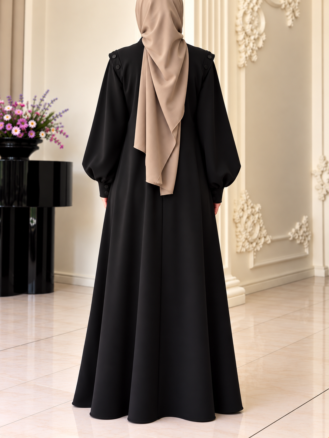 SENEM FRONT OPEN ABAYA | BLACK