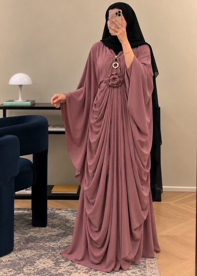 ZARYAB PLEATED KAFTAN ABAYA | PINK