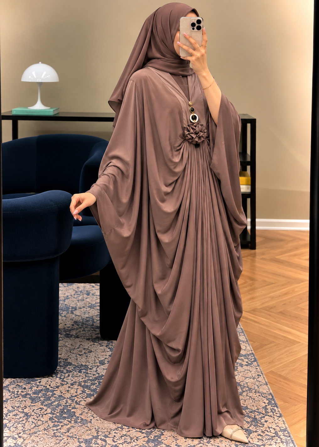 ZARYAB PLEATED KAFTAN ABAYA | GOLDEN