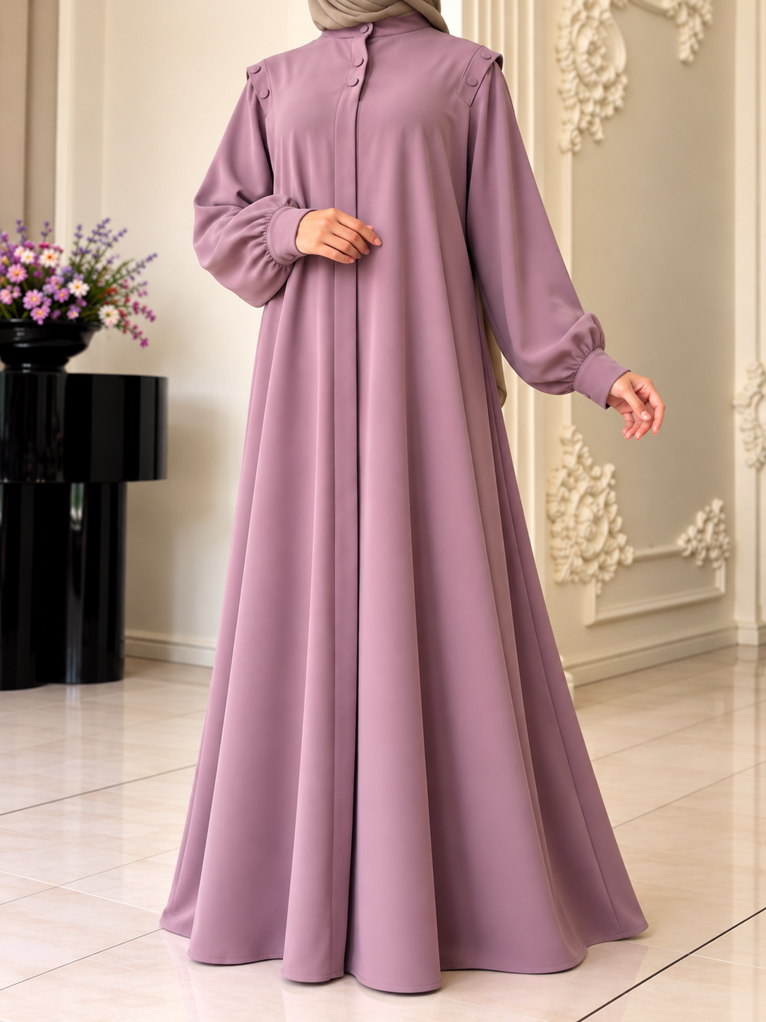SENEM FRONT OPEN ABAYA | PINK