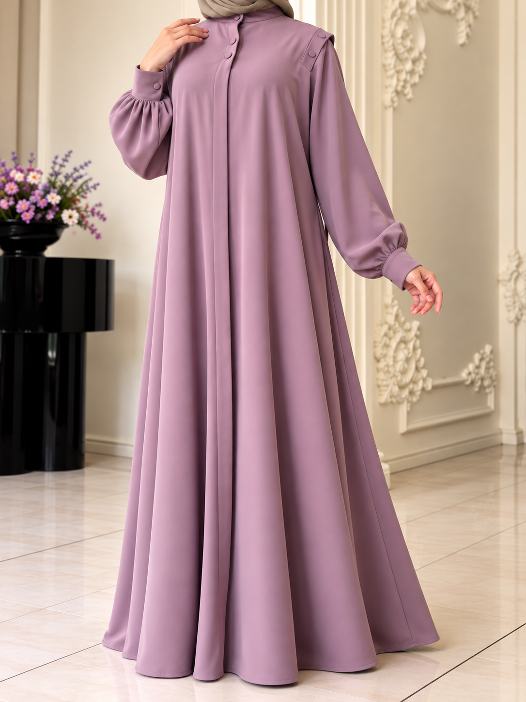 SENEM FRONT OPEN ABAYA | PINK