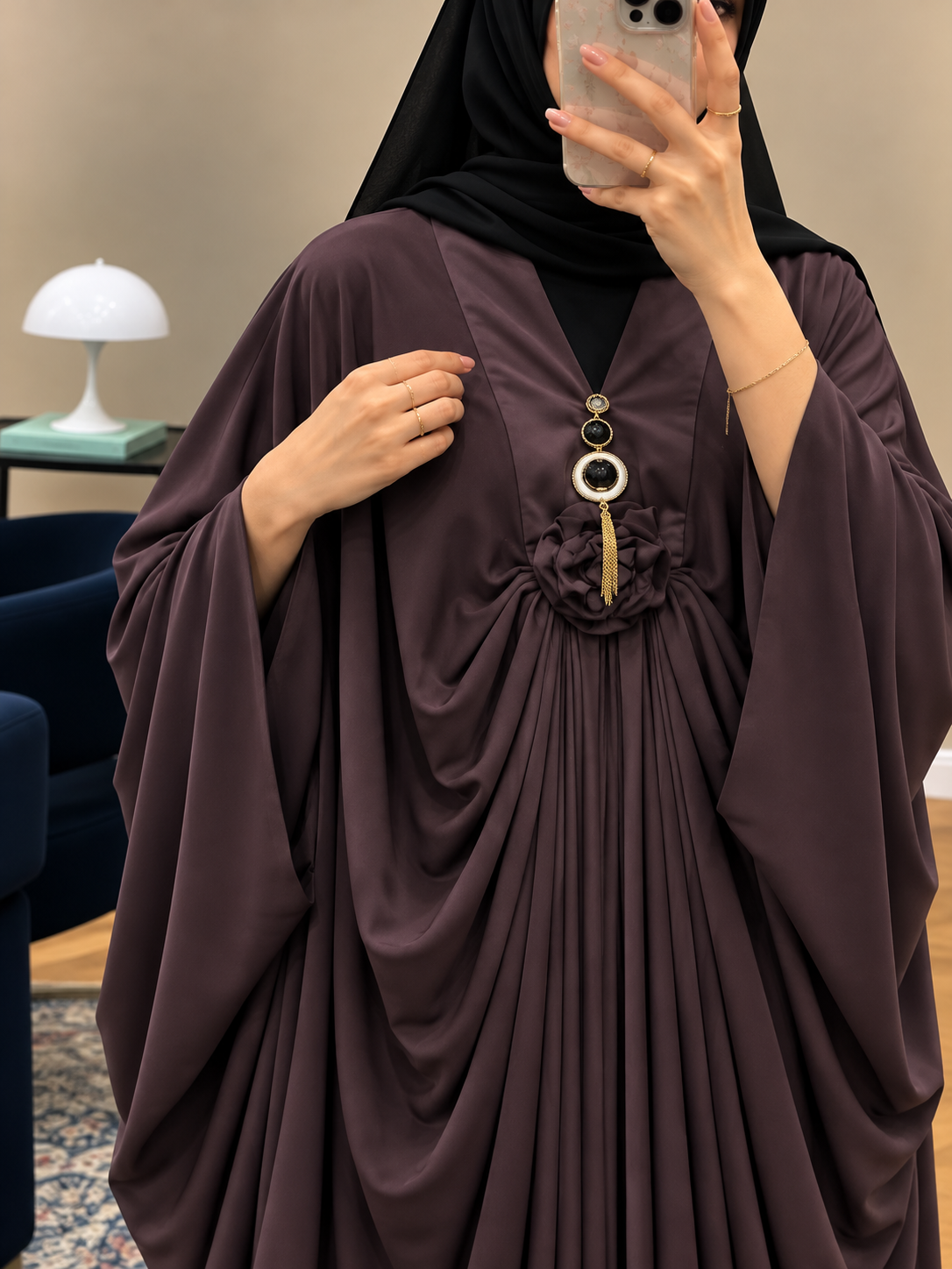 ZARYAB PLEATED KAFTAN ABAYA | COFFEE