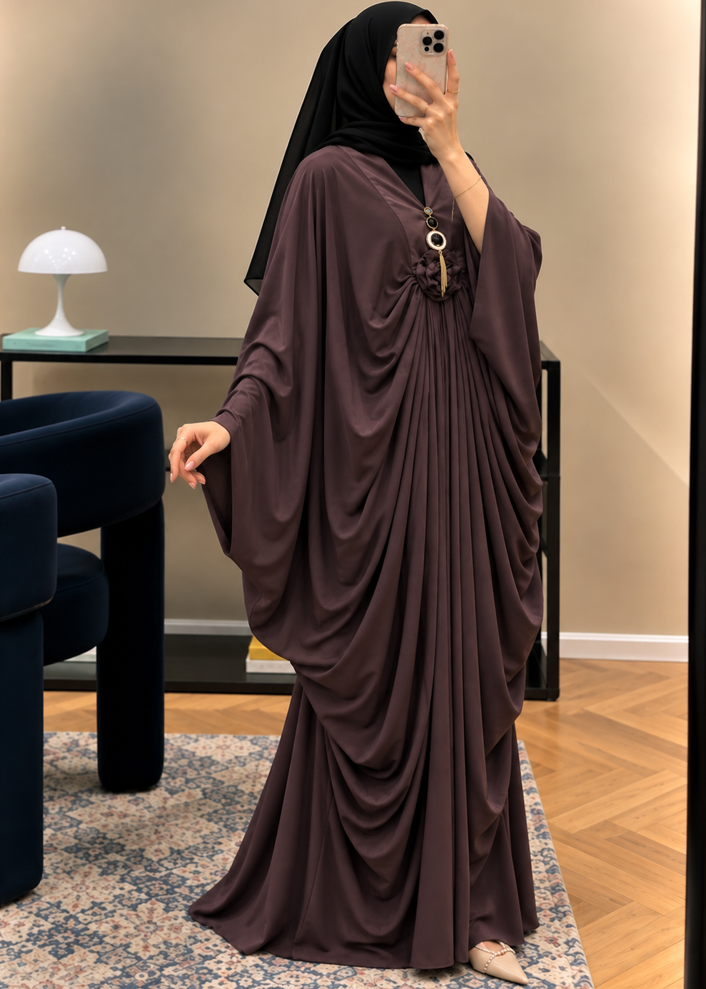 ZARYAB PLEATED KAFTAN ABAYA | COFFEE