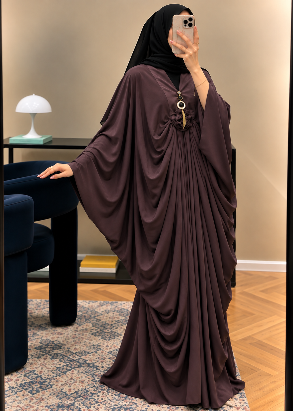 ZARYAB PLEATED KAFTAN ABAYA | COFFEE