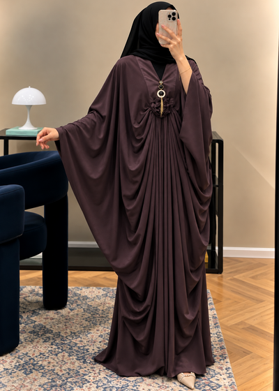 ZARYAB PLEATED KAFTAN ABAYA | COFFEE