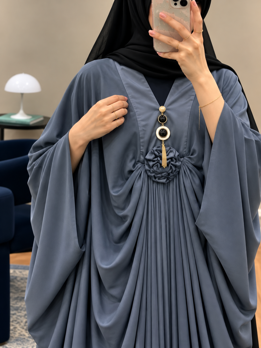 ZARYAB PLEATED KAFTAN ABAYA | GRAY