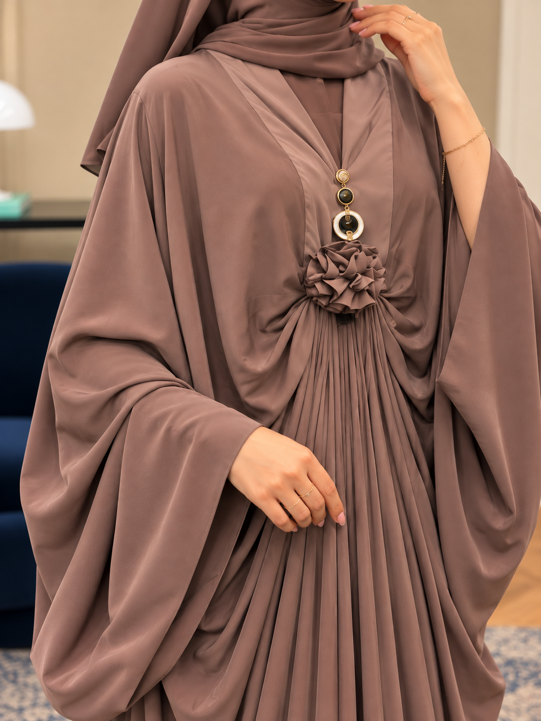 ZARYAB PLEATED KAFTAN ABAYA | GOLDEN