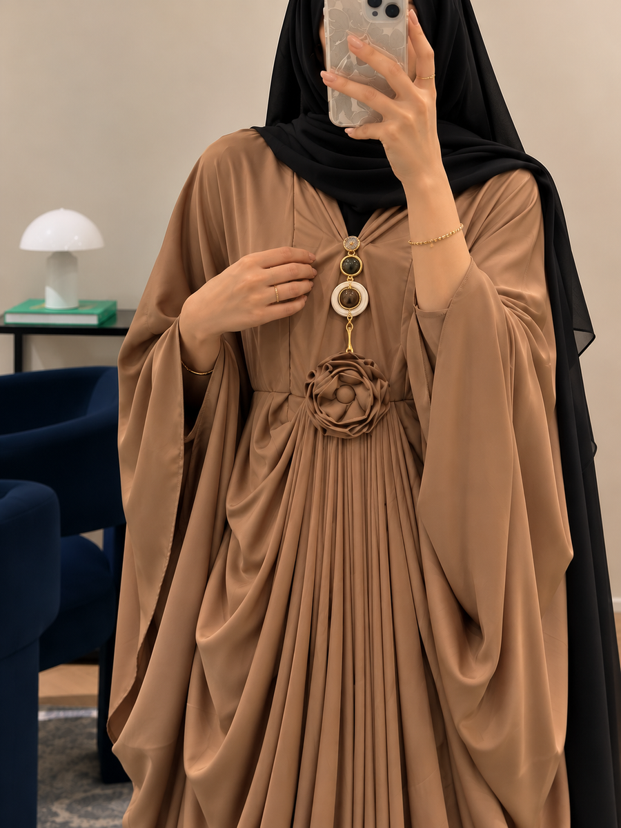 ZARYAB PLEATED KAFTAN ABAYA | COPPER