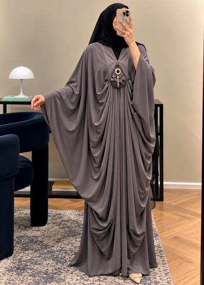 ZARYAB PLEATED KAFTAN ABAYA | SAND GRAY