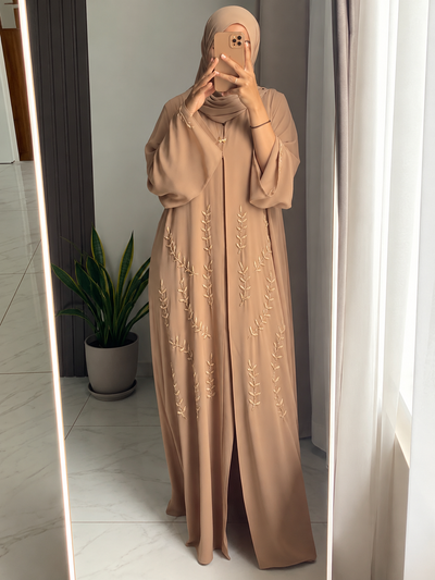 ABIRAH HAND WORK ABAYA | GHESTNUT LITE