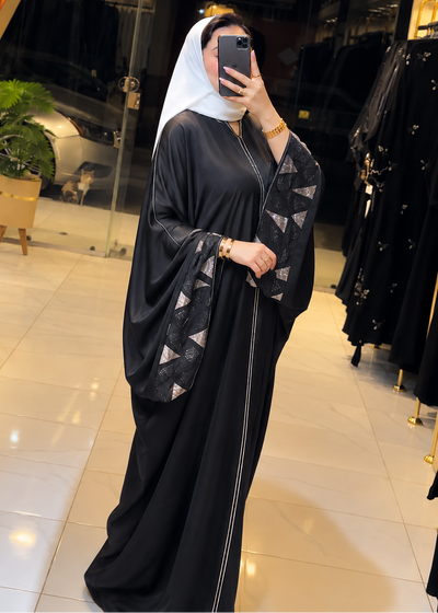 REEM STONE WORK ABAYA | BLACK