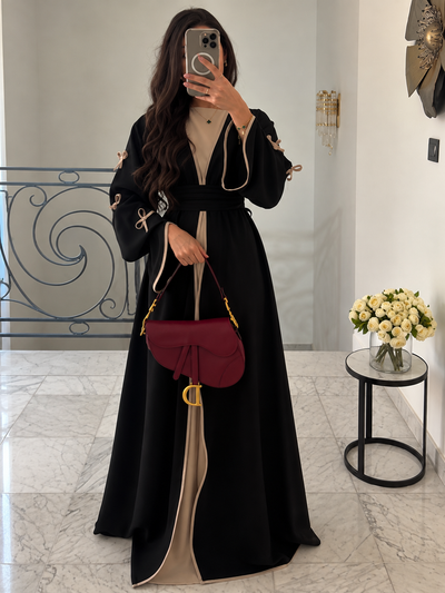 ZOE DOUBLE SHRUG BOW ABAYA | BLACK