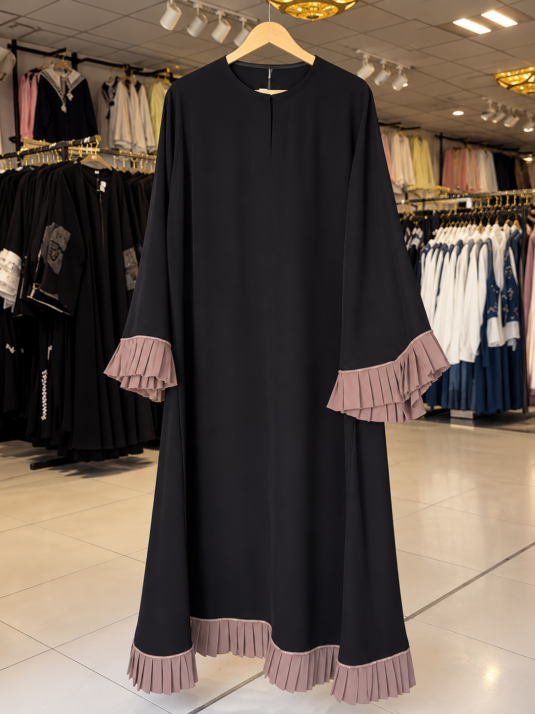 ZEHNA FRILL ABAYA | BLACK