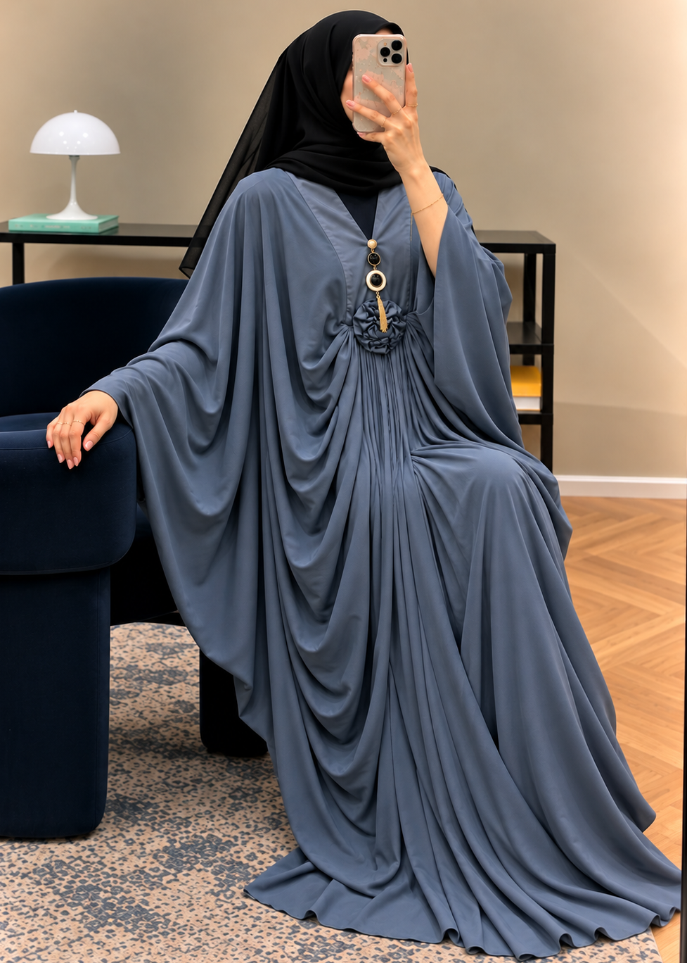 ZARYAB PLEATED KAFTAN ABAYA | GRAY