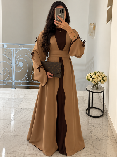 ZOE DOUBLE SHRUG BOW ABAYA | COPPER