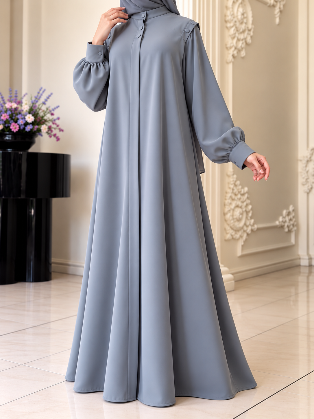 SENEM FRONT OPEN ABAYA | GRAY