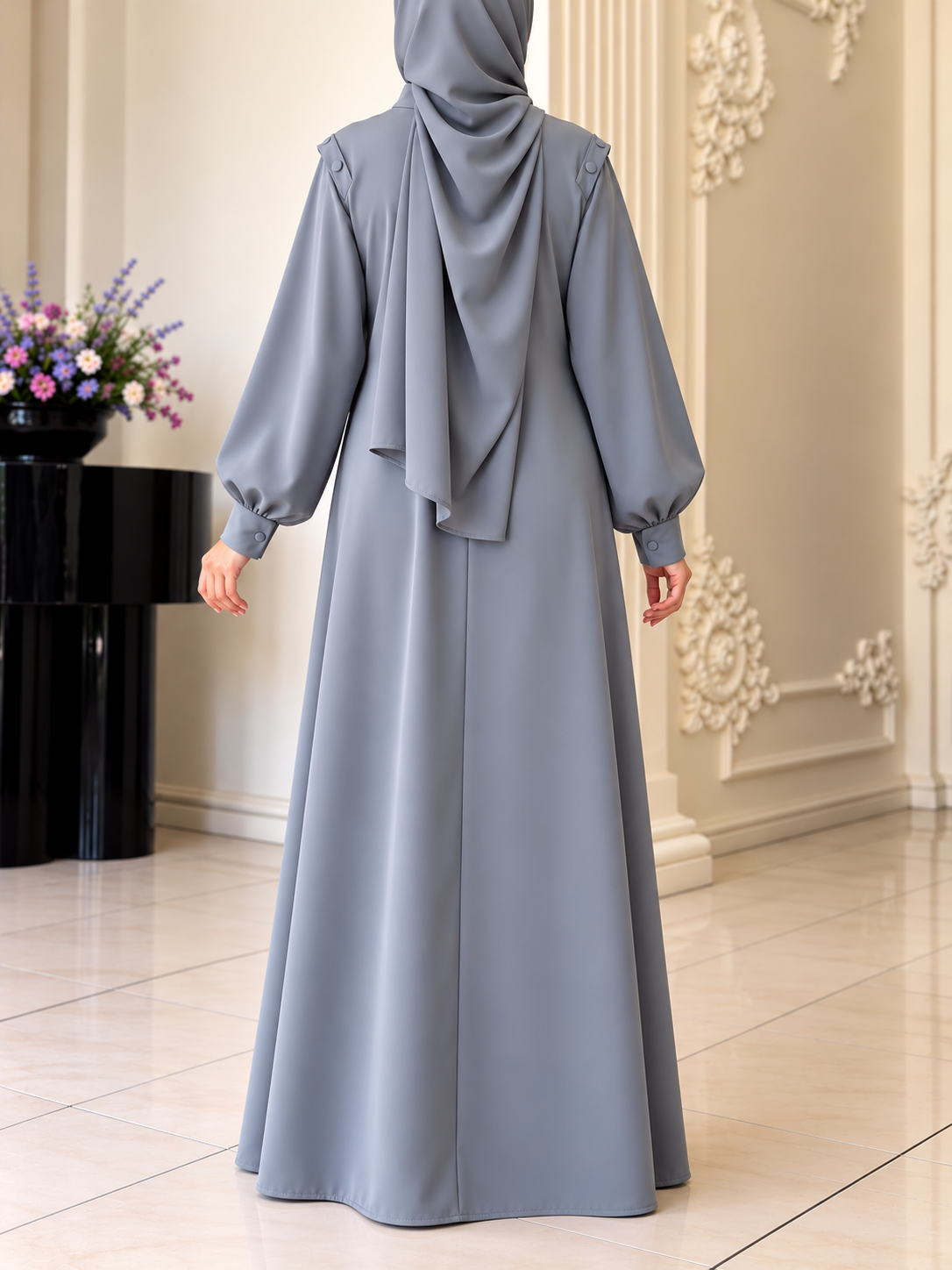 SENEM FRONT OPEN ABAYA | GRAY