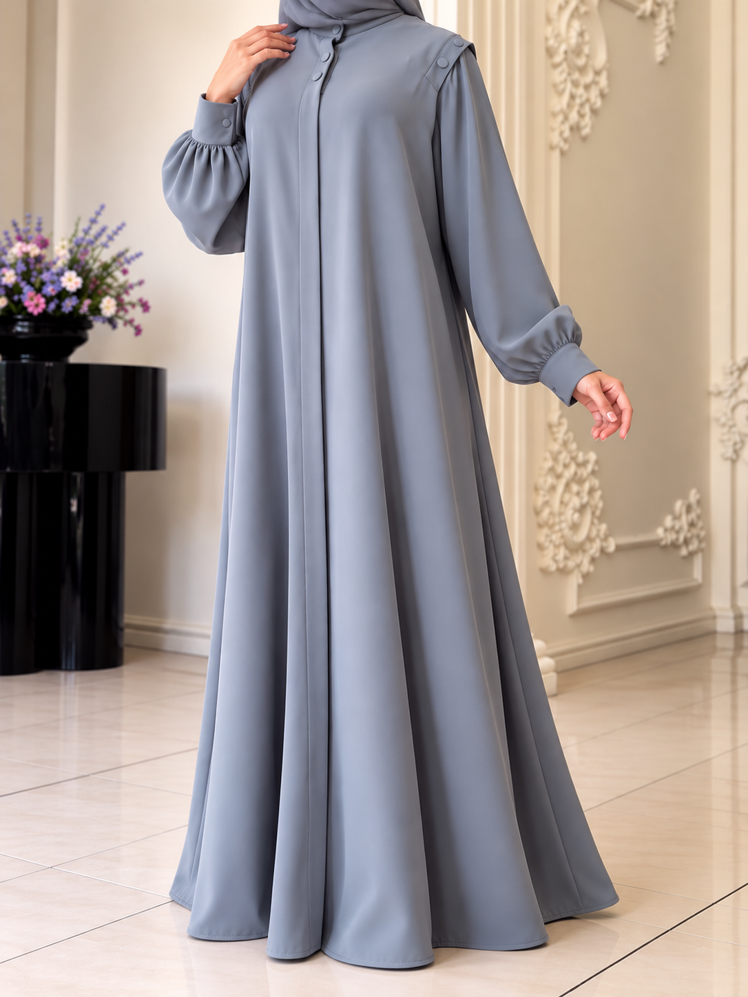 SENEM FRONT OPEN ABAYA | GRAY
