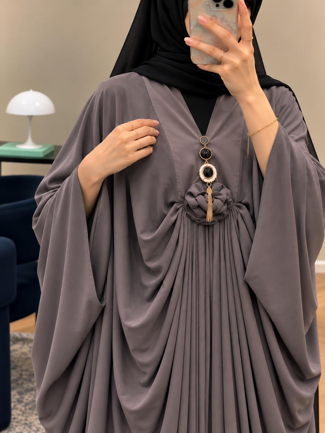 ZARYAB PLEATED KAFTAN ABAYA | SAND GRAY