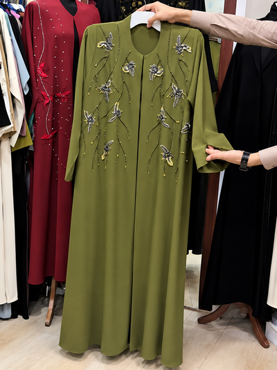 ALFISHAH FRONT OPEN ABAYA | OLIVE