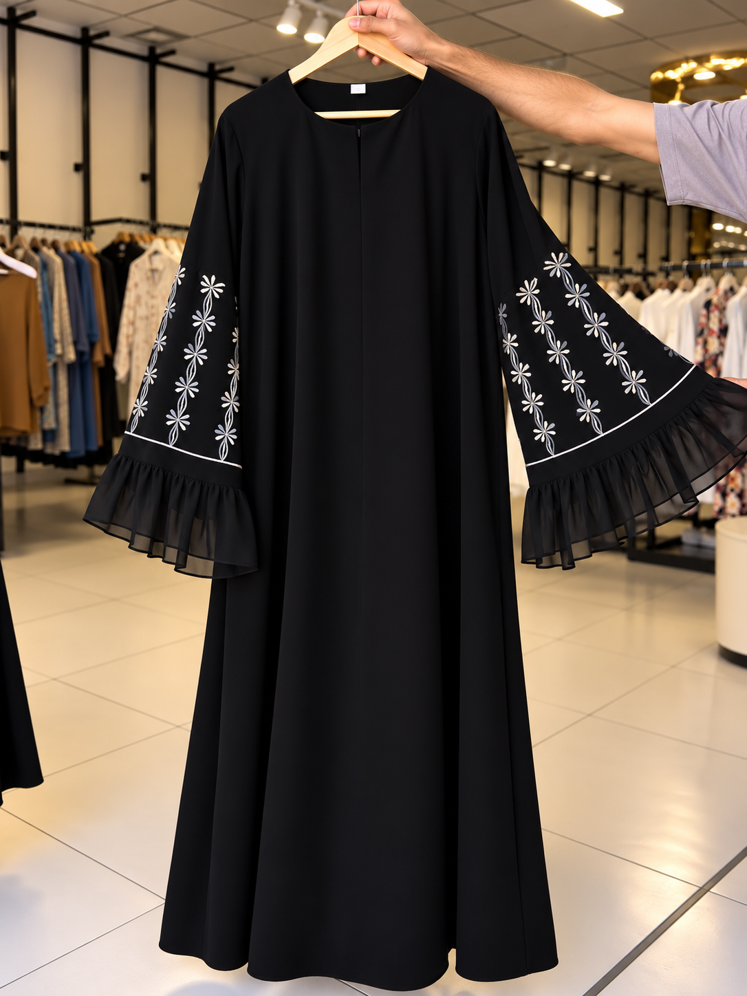 ANAH RUFFLE SLEEVE ABAYA | BLACK