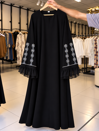 ANAH RUFFLE SLEEVE ABAYA | BLACK