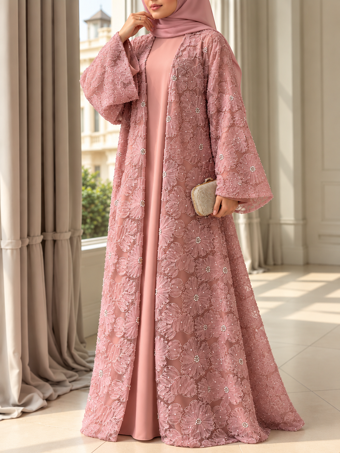 ELINA FLORAL DS ABAYA | PEACH