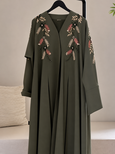 MANNARA FRONT OPEN ABAYA | OLIVE