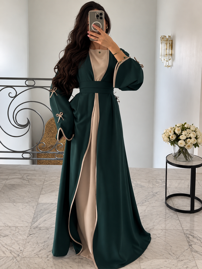 ZOE DOUBLE SHRUG BOW ABAYA | TEAL