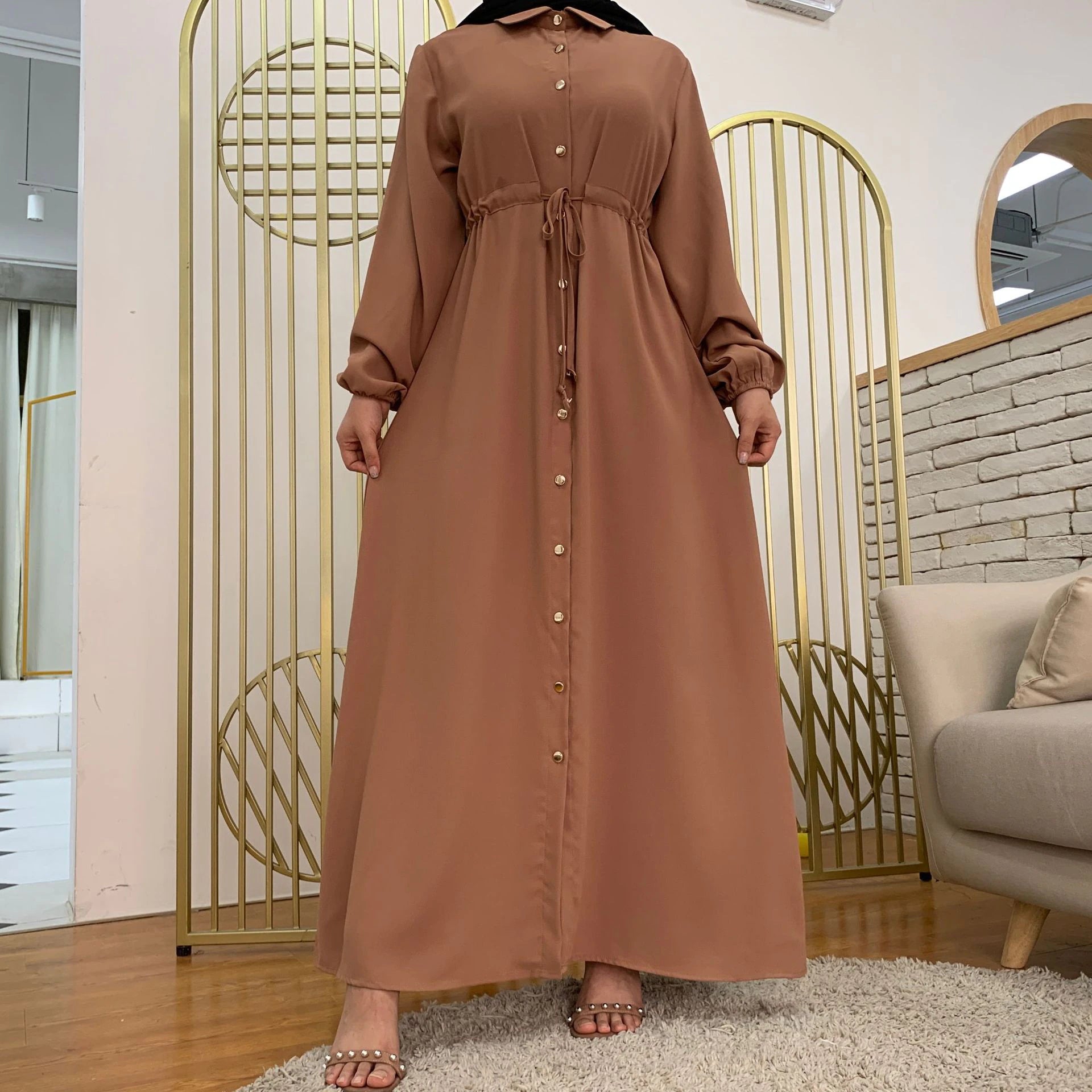 New Launch Huriya Front Open Collar Abaya MOCHA BROWN ( Limited Stock )