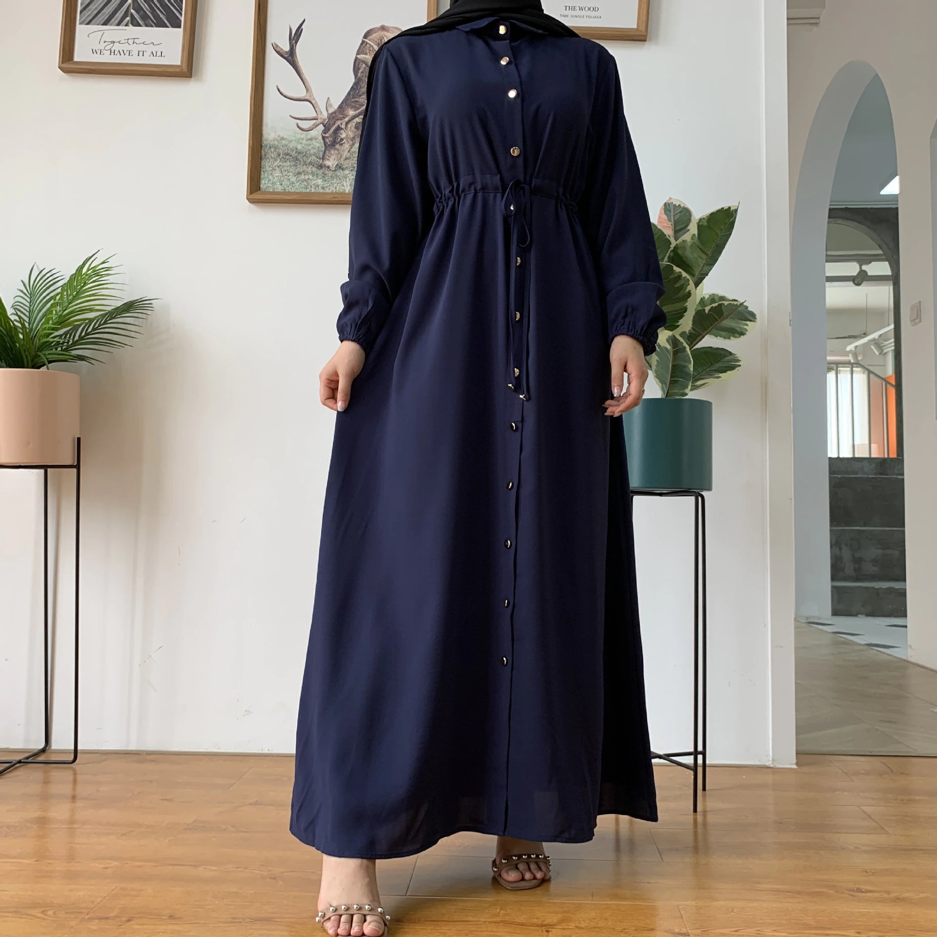 New Launch Huriya Front Open Collar Abaya KING BLUE ( Limited Stock )