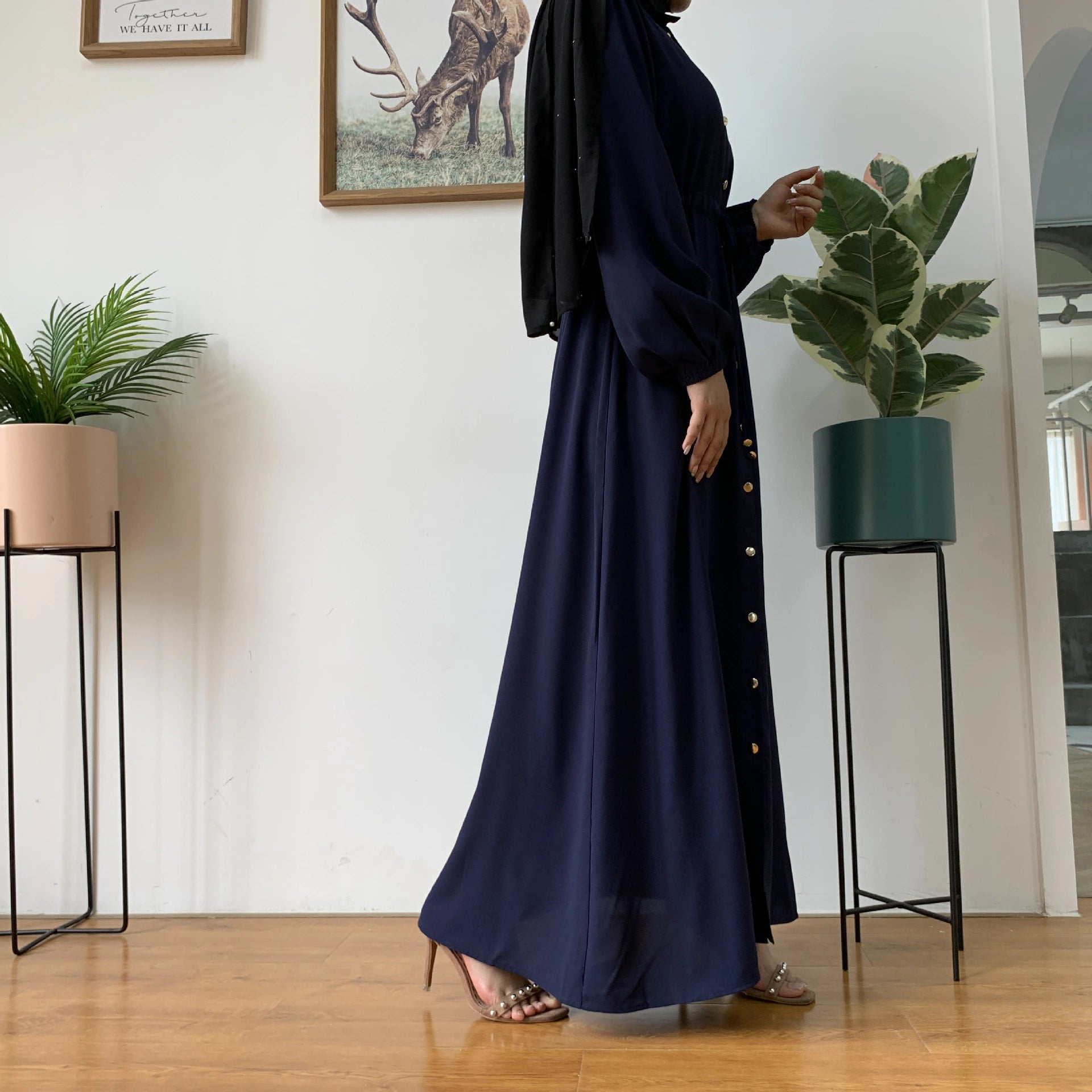 New Launch Huriya Front Open Collar Abaya KING BLUE ( Limited Stock )