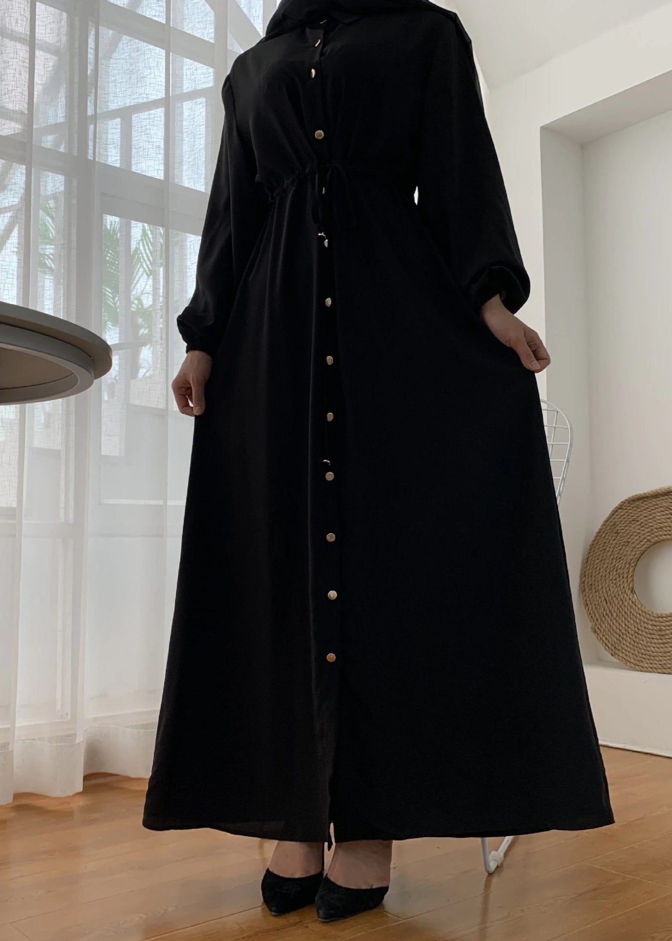 Huriya Front Open Abaya | BLACK