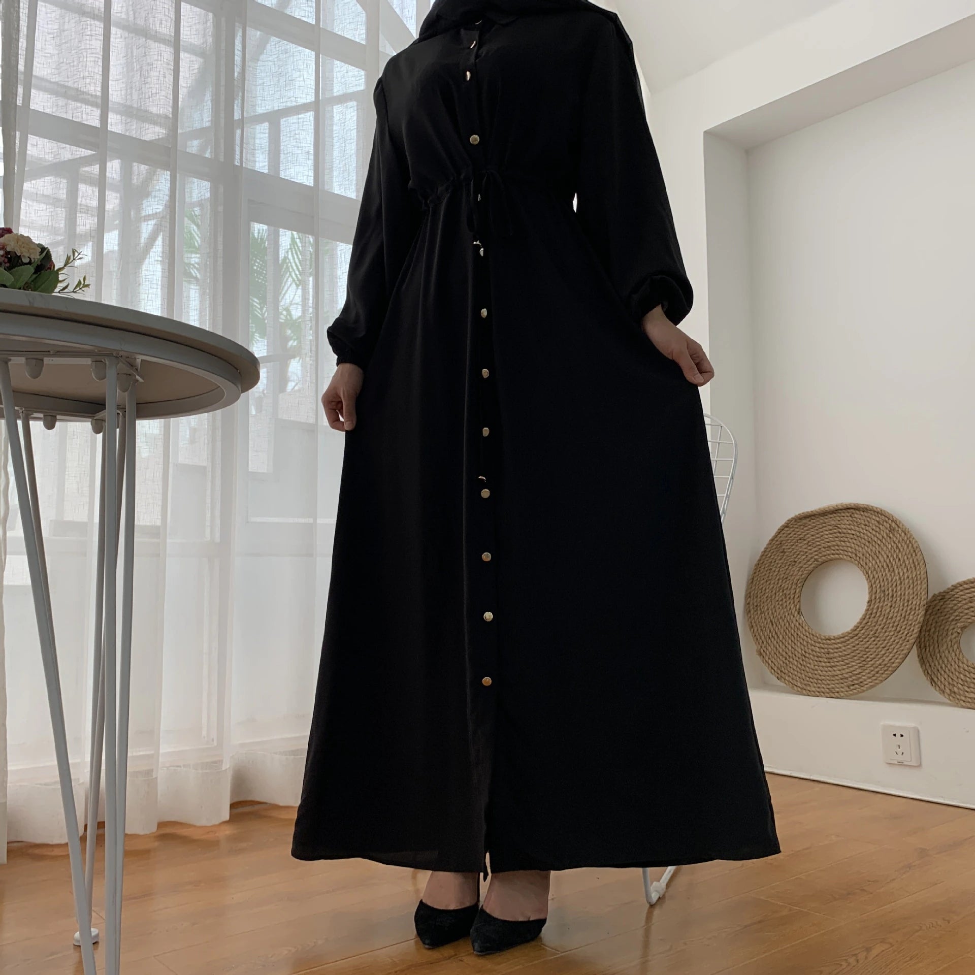 New Launch Huriya Front Open Collar Abaya BLACK ( Limited Stock )