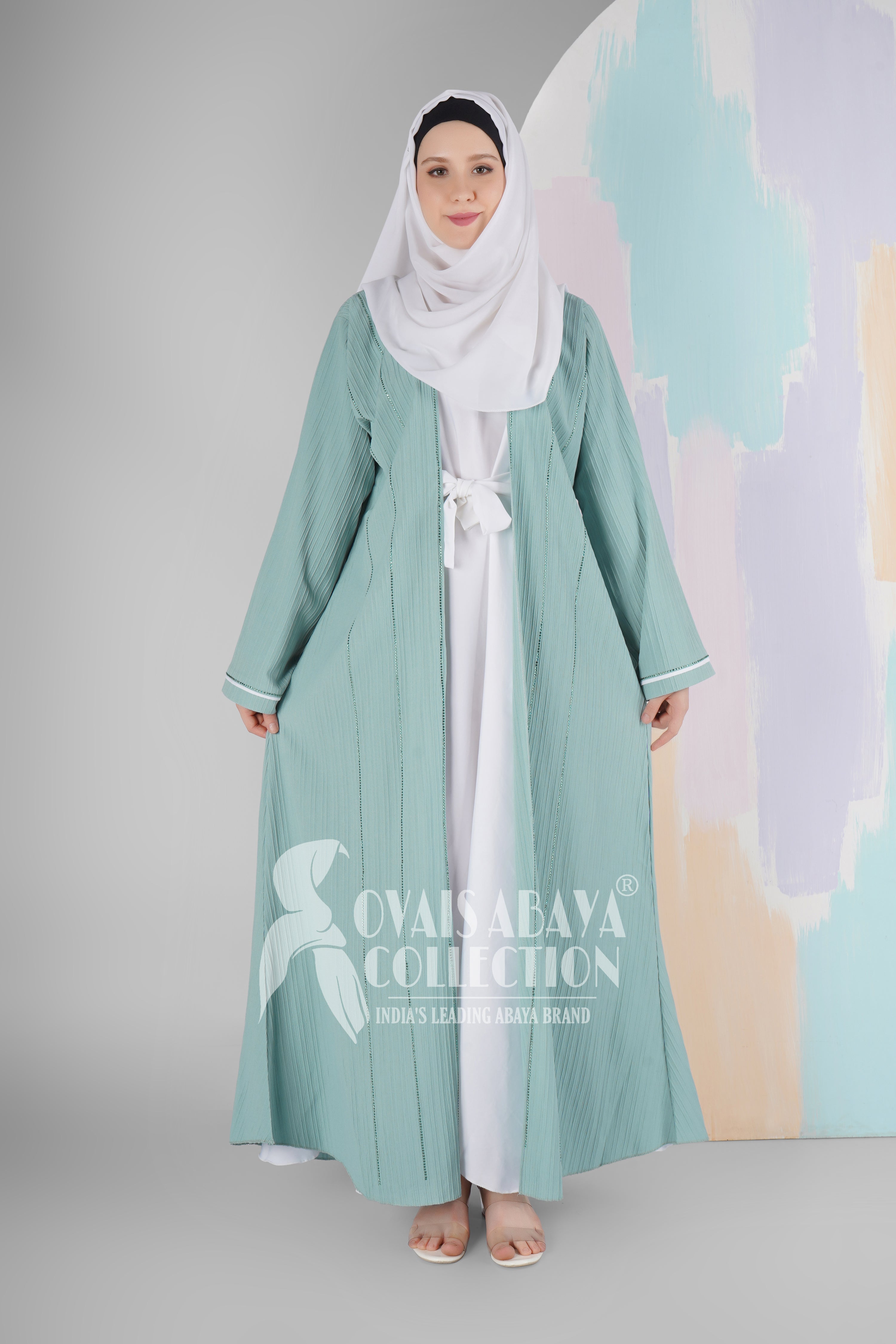 HAYA SugerCan Double Shrug Abaya SEA GREEN ( IMPORTED COLLECTION )