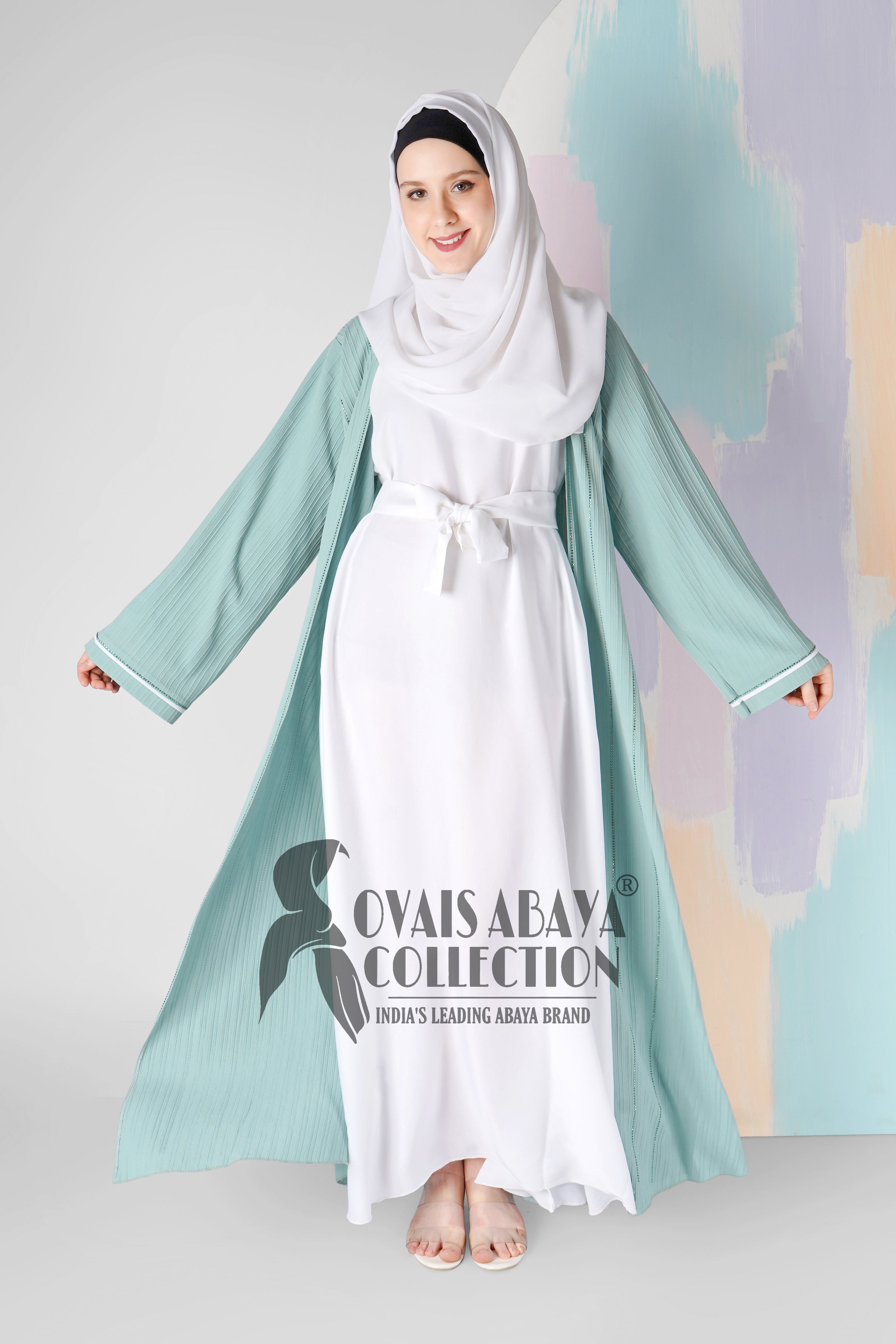 HAYA SugerCan Double Shrug Abaya SEA GREEN ( IMPORTED COLLECTION )