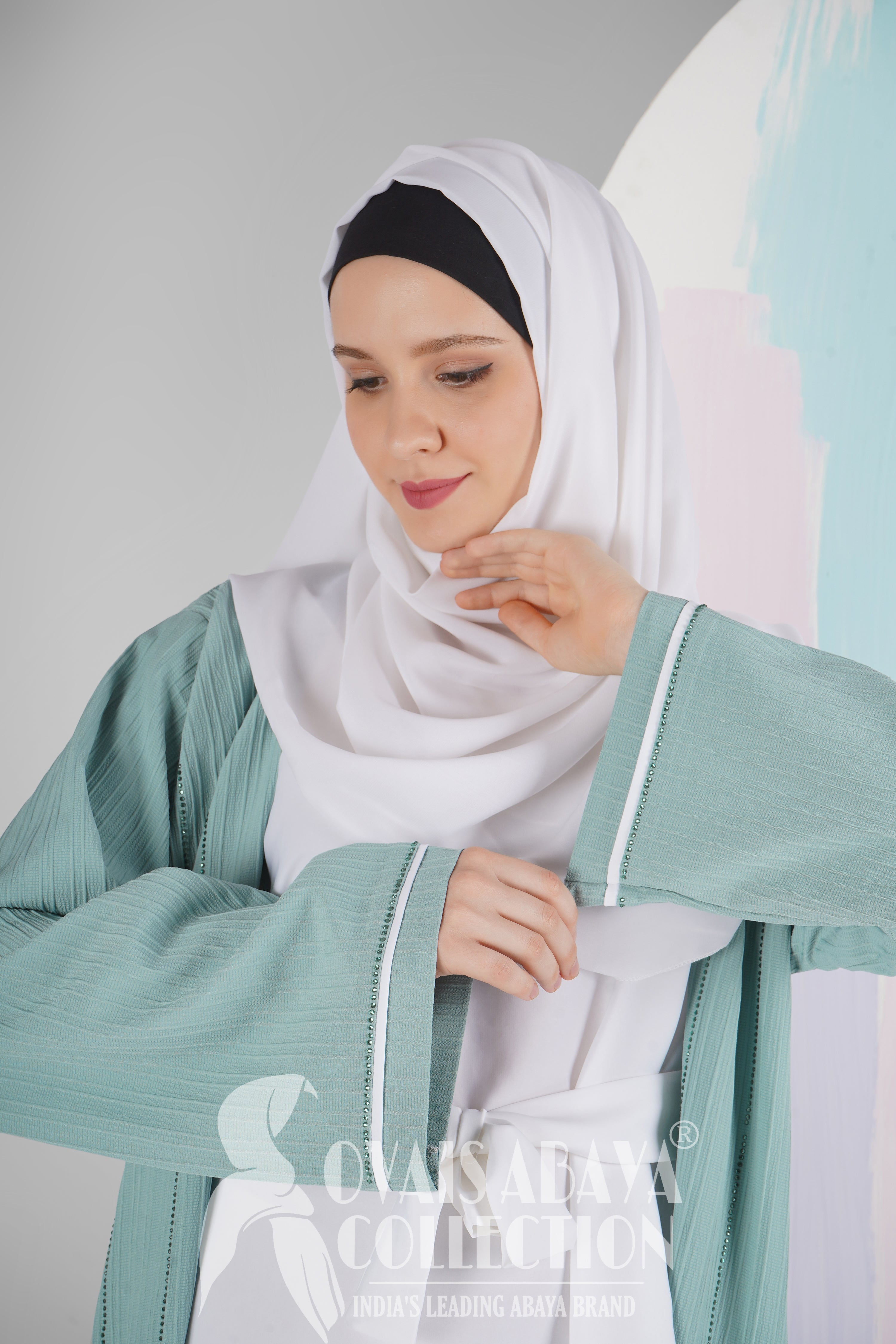 HAYA SugerCan Double Shrug Abaya SEA GREEN ( IMPORTED COLLECTION )