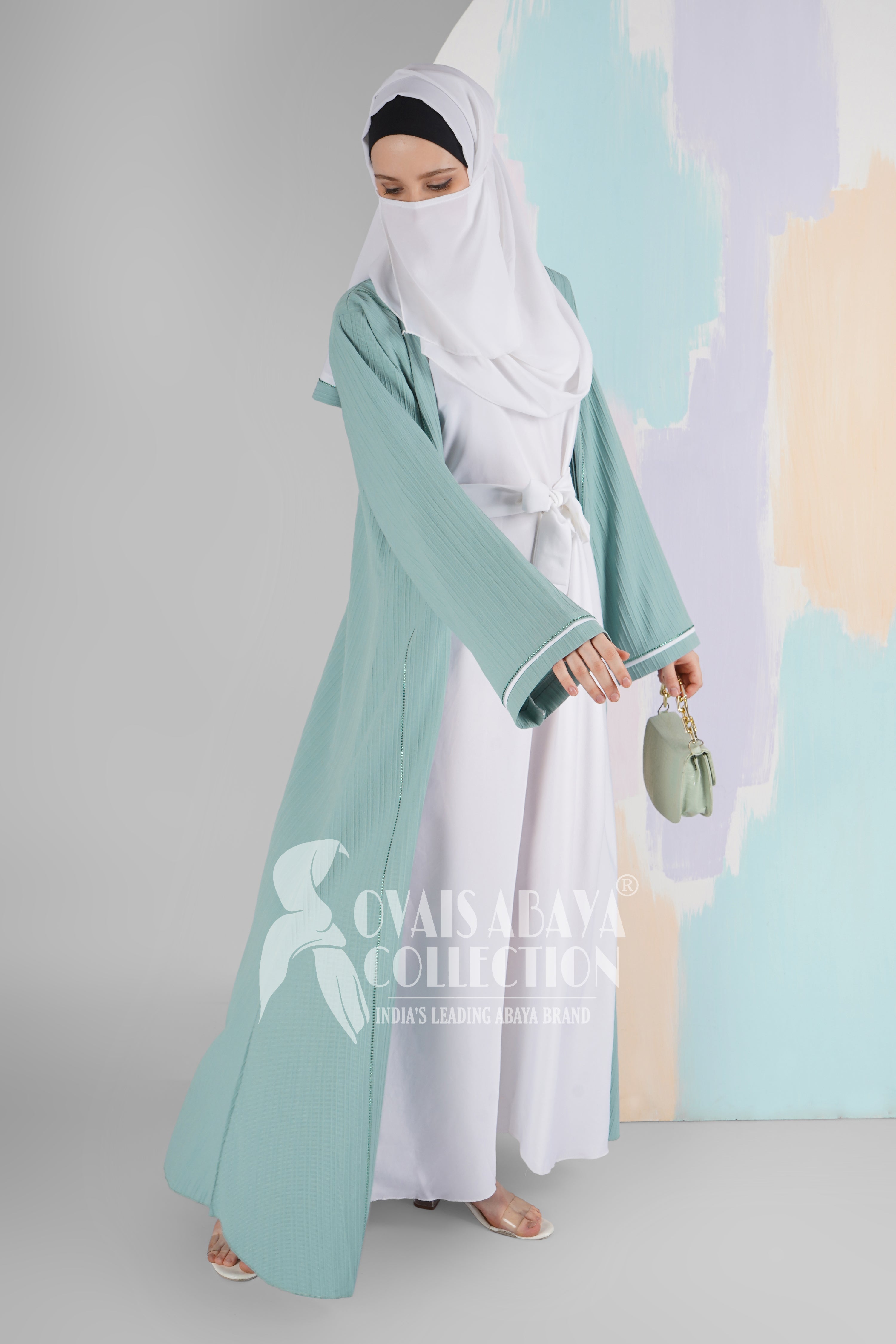 HAYA SugerCan Double Shrug Abaya SEA GREEN ( IMPORTED COLLECTION )