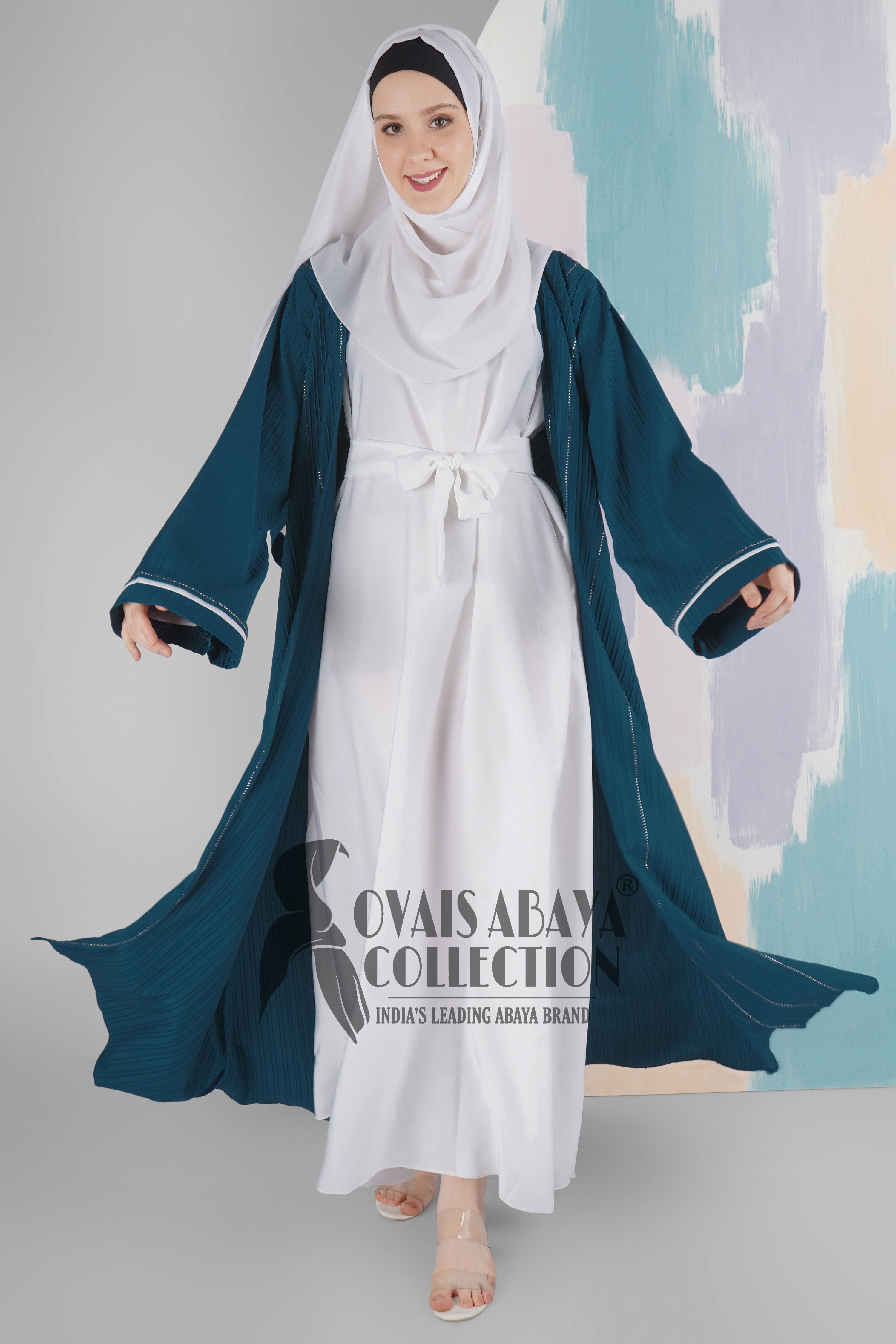 HAYA SugerCan Double Shrug Abaya TEAL ( IMPORTED COLLECTION )