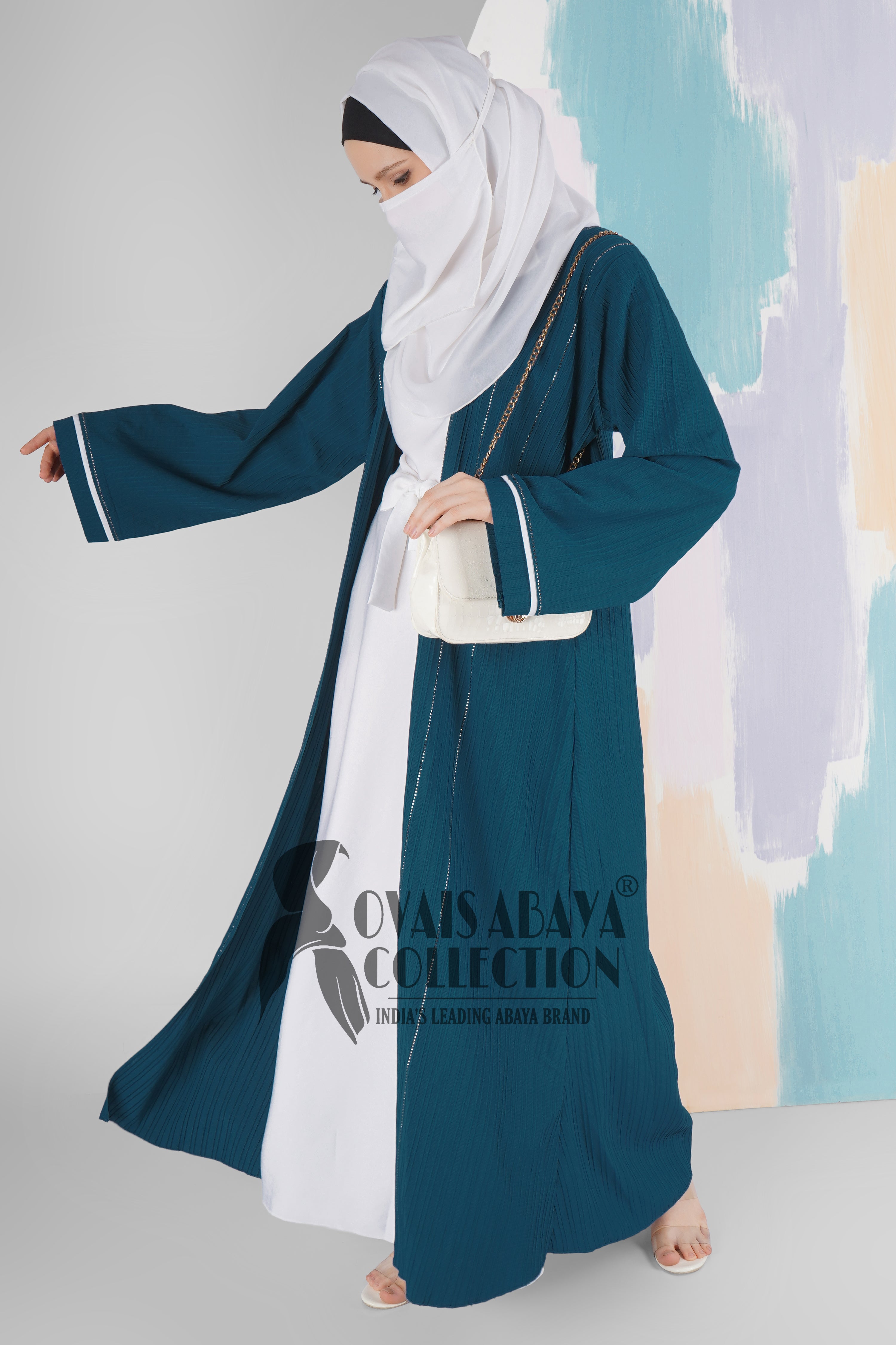 HAYA SugerCan Double Shrug Abaya TEAL ( IMPORTED COLLECTION )