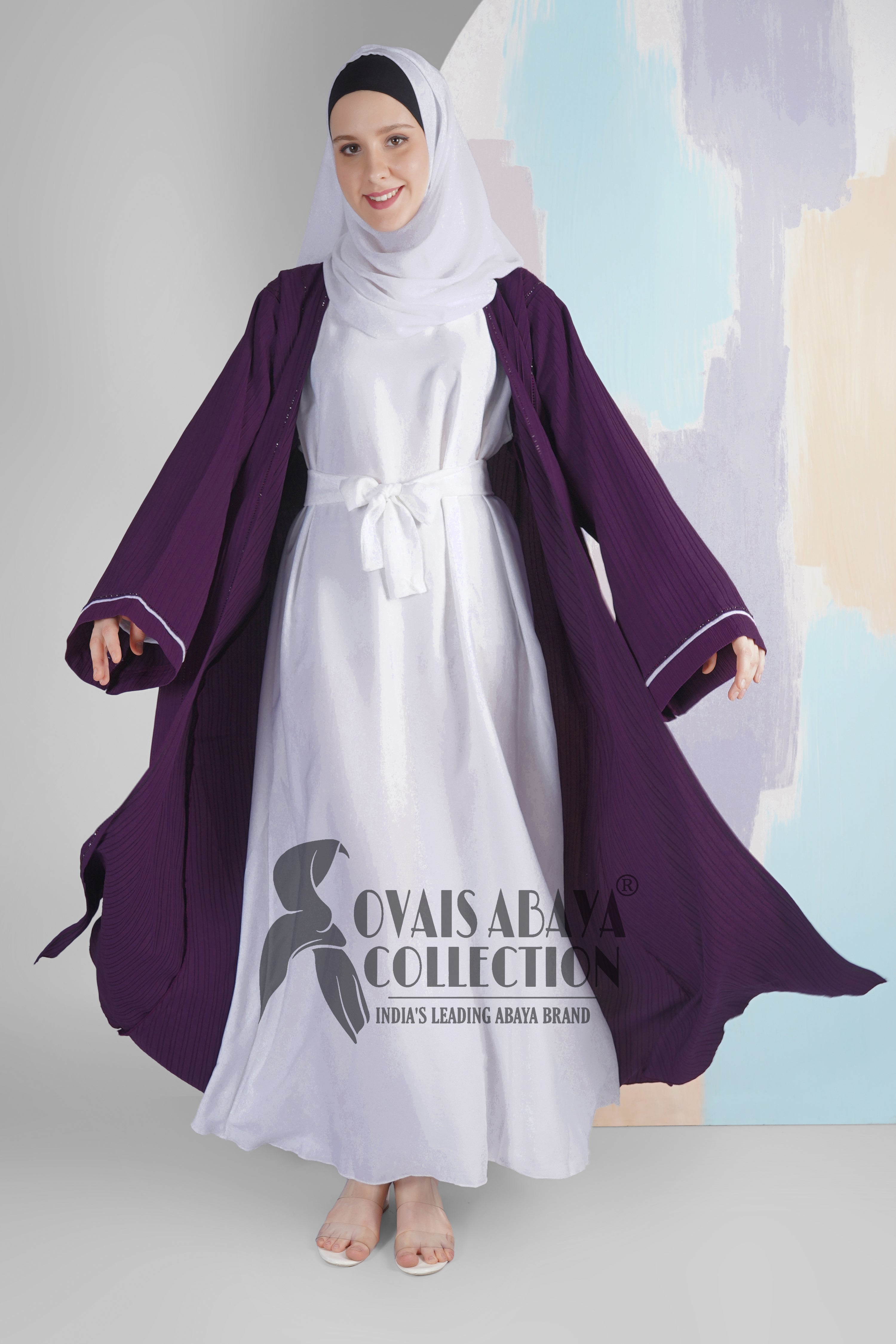 HAYA SugerCan Double Shrug Abaya PURPLE ( IMPORTED COLLECTION )