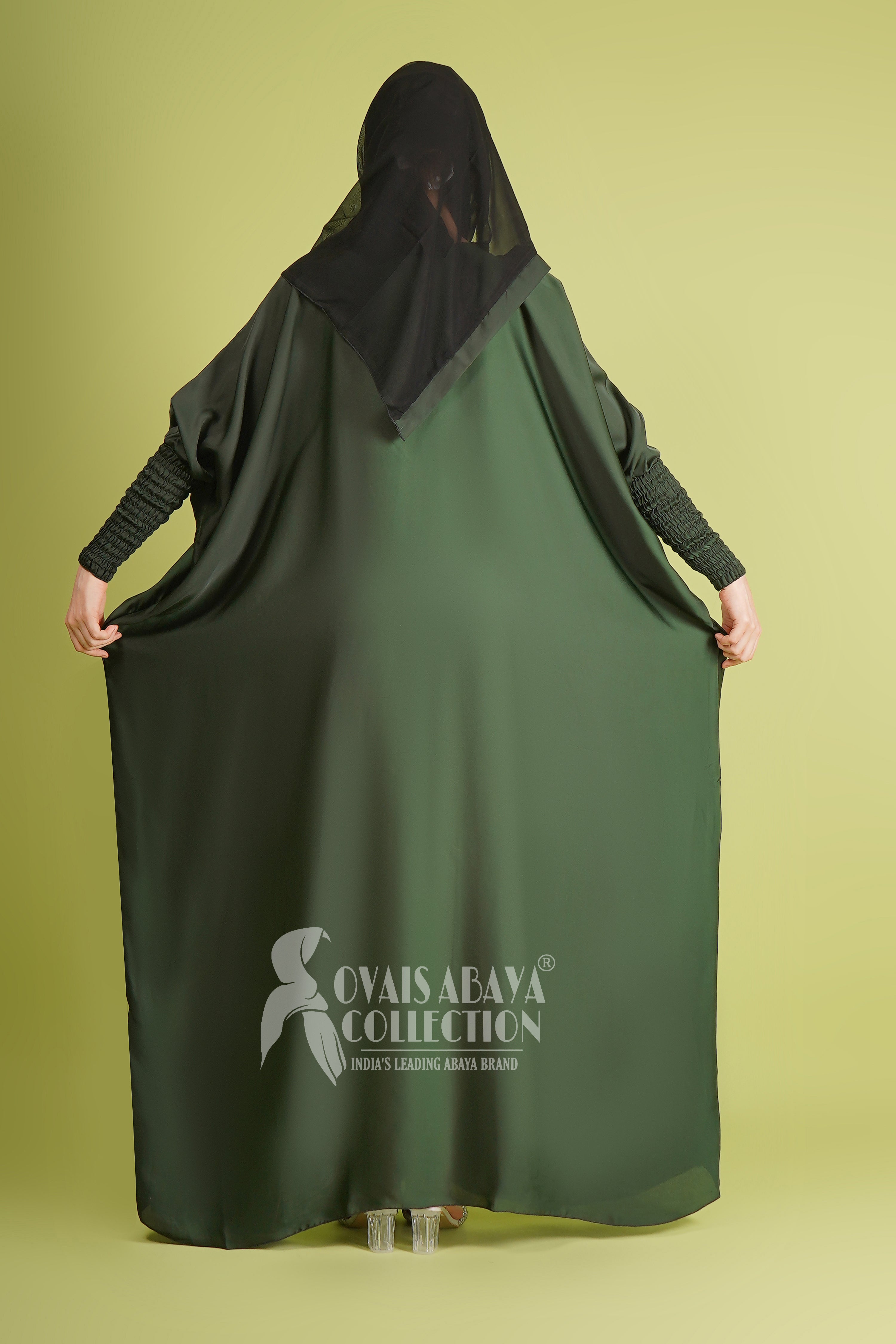 Shaziya puff Sleeves Button Kaftan Abaya - GREEN ( New Launch )