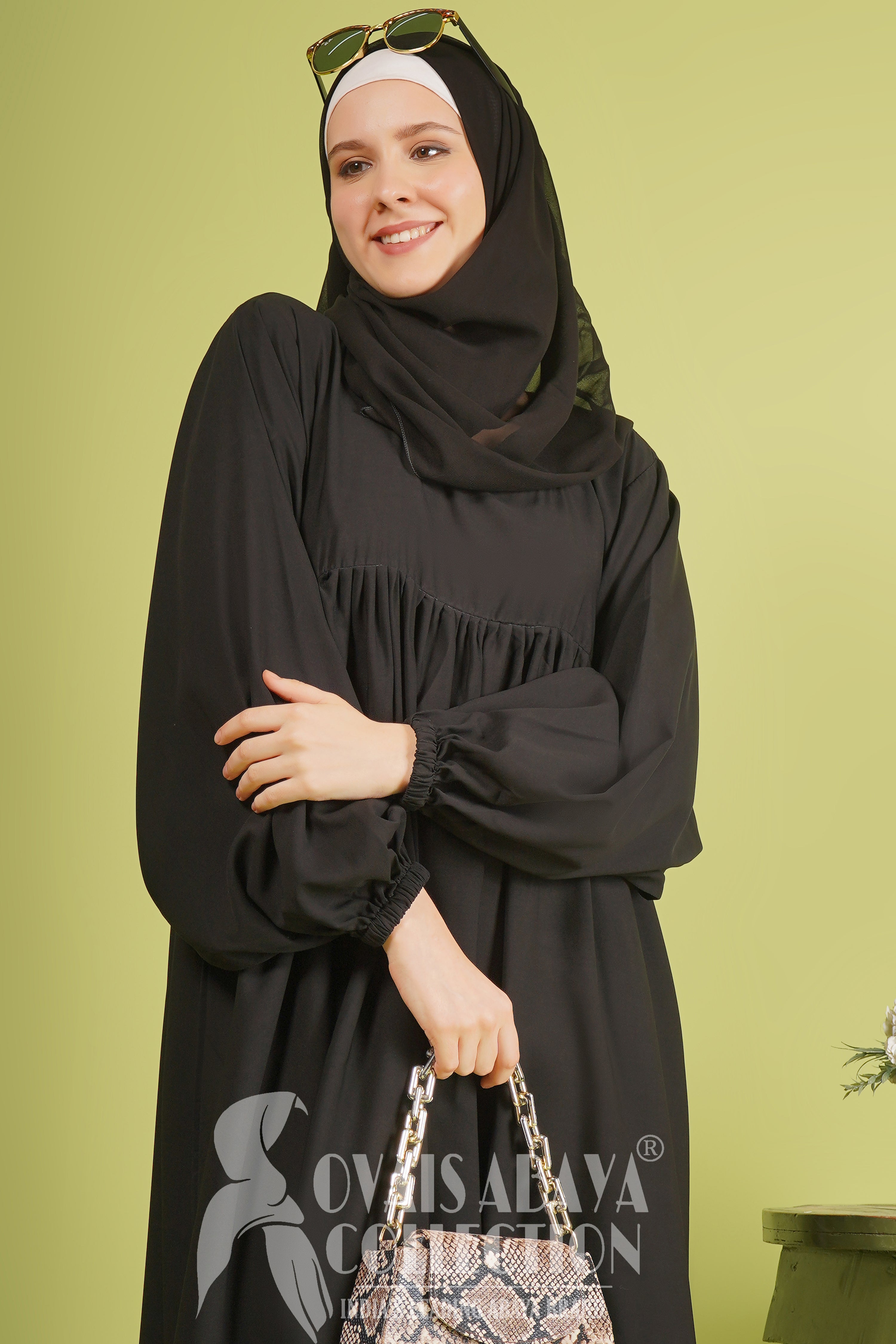 Maryam Pleated Balloon Sleeve Abaya BLACK ( New Launch )